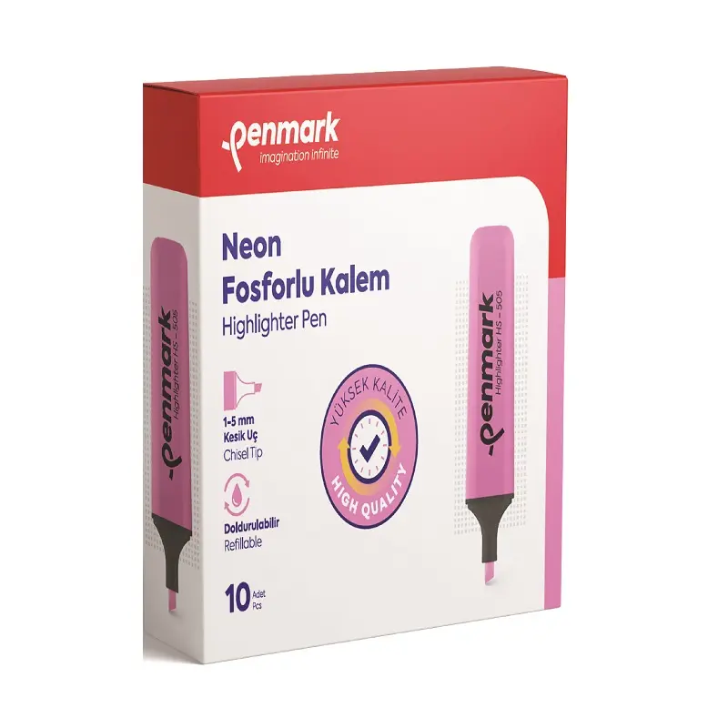 Penmark Neon Fosforlu Kalem 1-5mm Kesik Uç Pembe 10 Lu Kutu