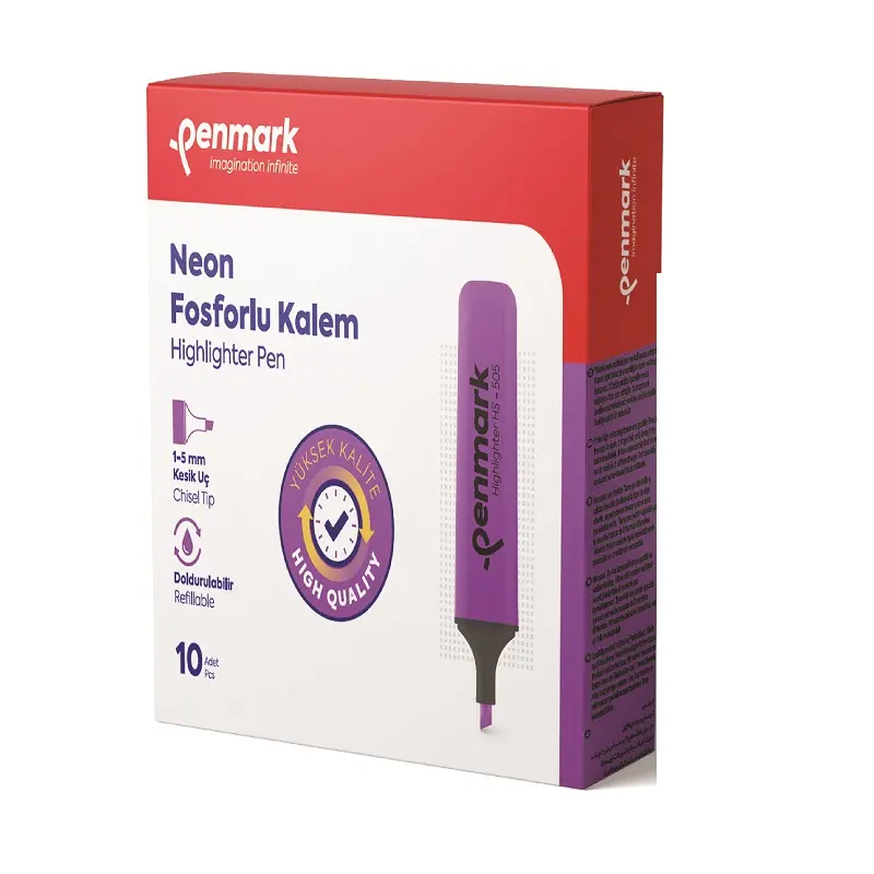 Penmark Neon Fosforlu Kalem 1-5mm Kesik Uç Lila 10 Lu Kutu