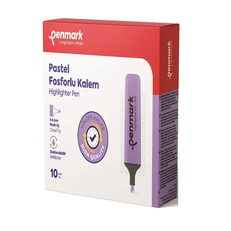 Penmark Pastel Fosforlu Kalem 1-5mm Kesik Uç Lavanta 10 Lu Kutu