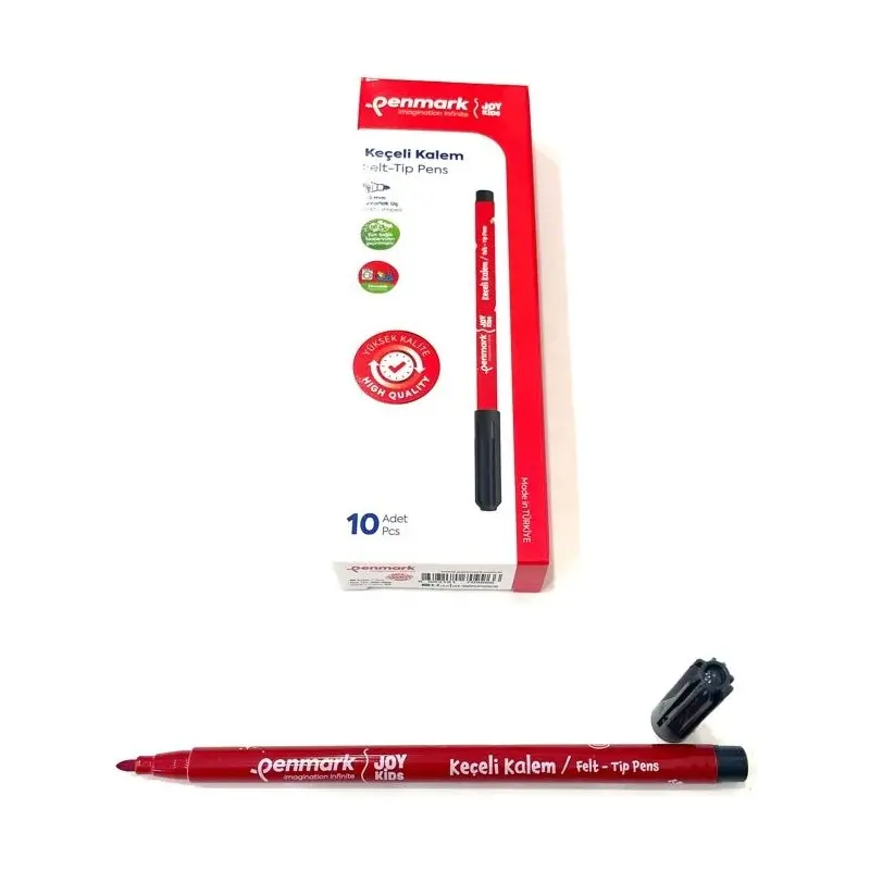 Penmark Süper Su Bazlı Yıkanabilir Yuvarlak Uç Keçeli Kalem 2-3mm 10 Lu Kutu Kırmızı
