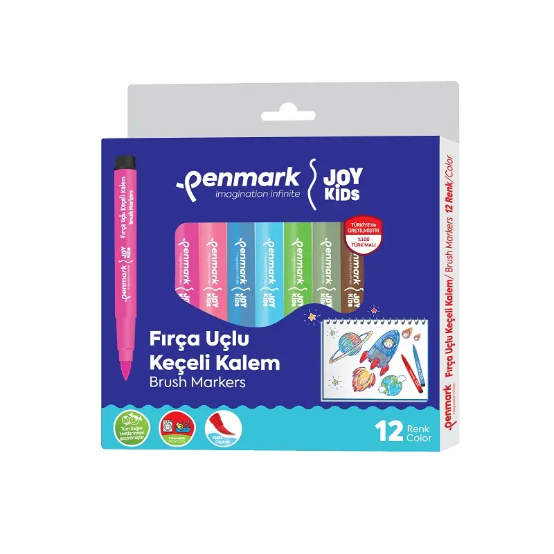 Penmark Süper Su Bazlı Yıkanabilir Fırça Uçlu Keçeli Kalem 12 Renk