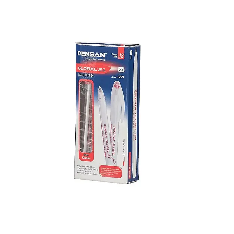 Pensan Global 2221 Tükenmez Kalem 0.5 mm Kırmızı 12 Li Kutu
