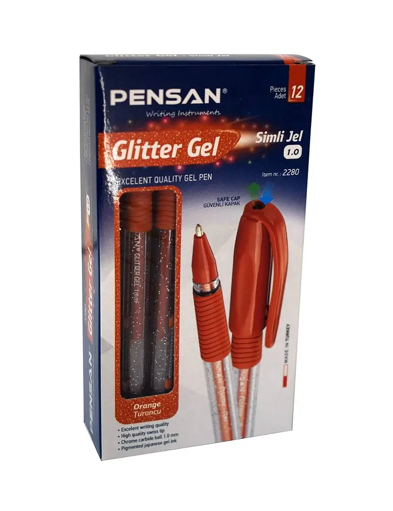 Pensan 2280 Glitter Simli Jel Kalem 1.0 mm Turuncu 12 Li Kutu