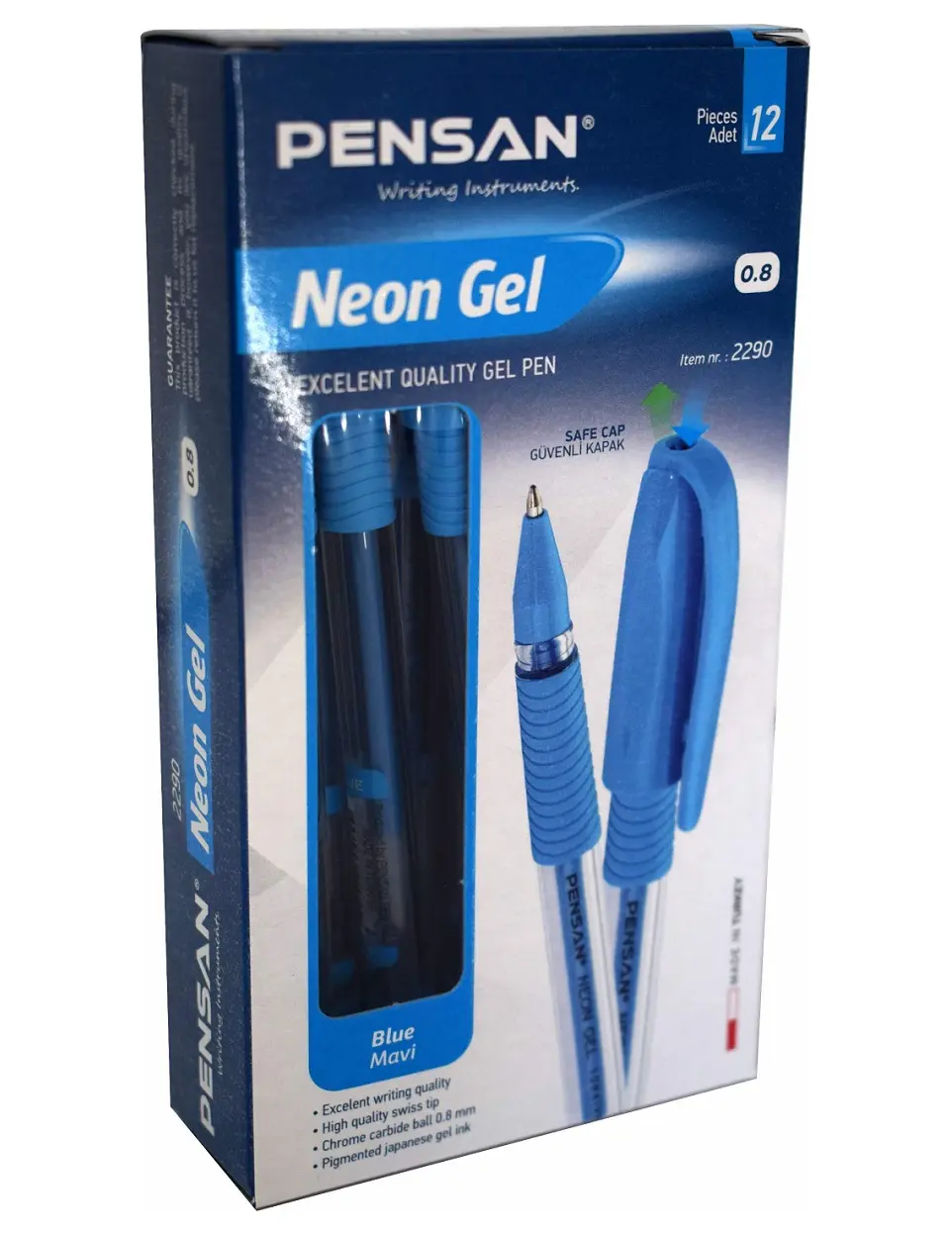 Pensan 2290 Neon Jel Kalem 0.8 mm Mavi 12 Li Kutu