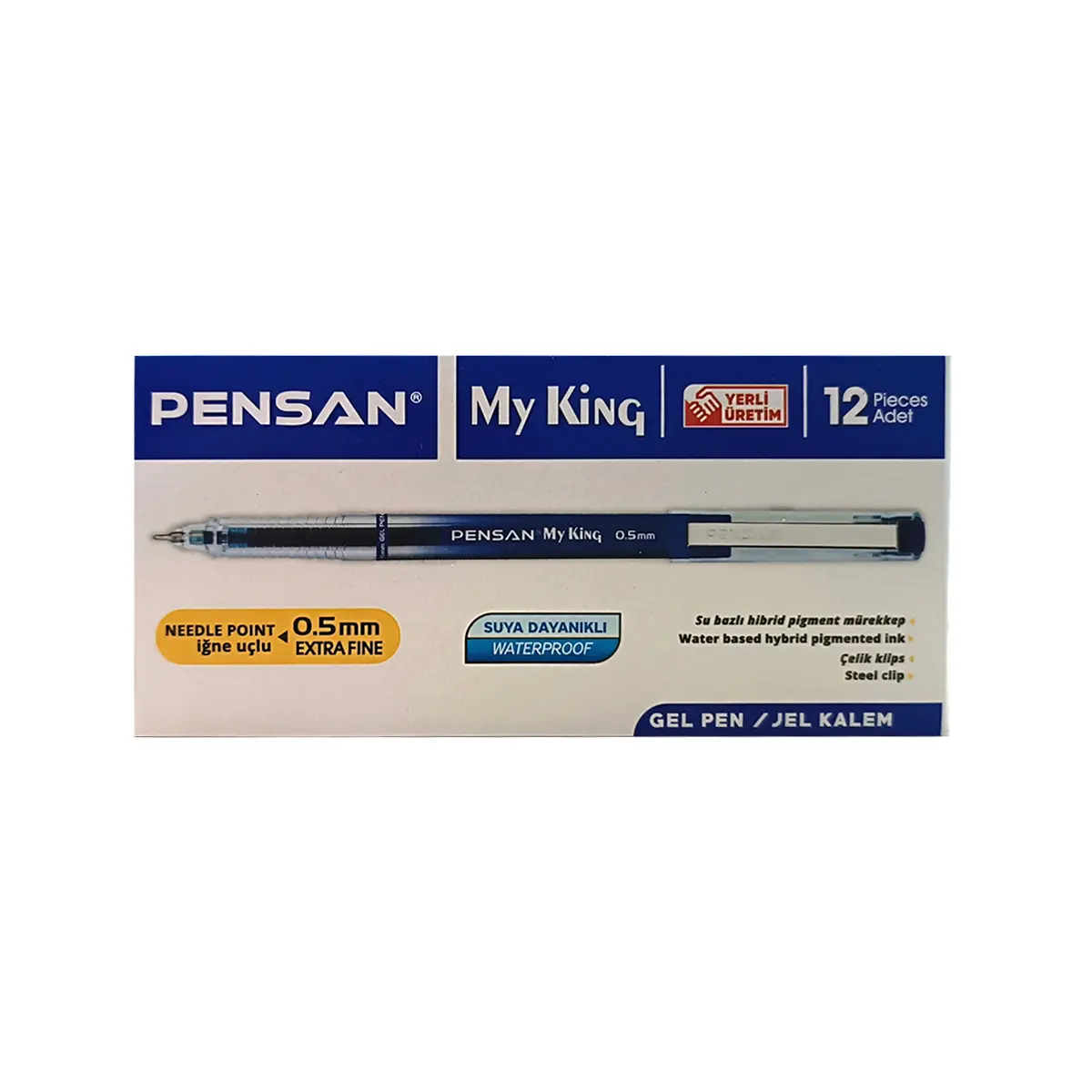Pensan My-King 6405 İğne Uçlu Jel Kalem Metal Klipsli 0.5 mm Mavi 12 Li Kutu