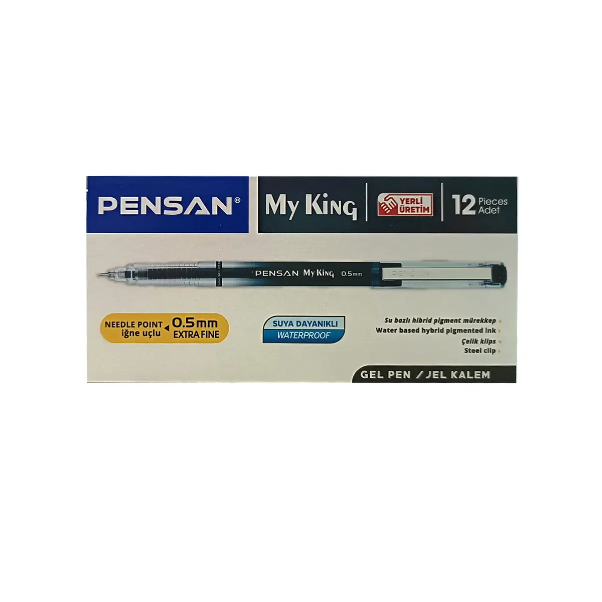 Pensan My-King 6405 İğne Uçlu Jel Kalem Metal Klipsli 0.5 mm Siyah 12 Li Kutu