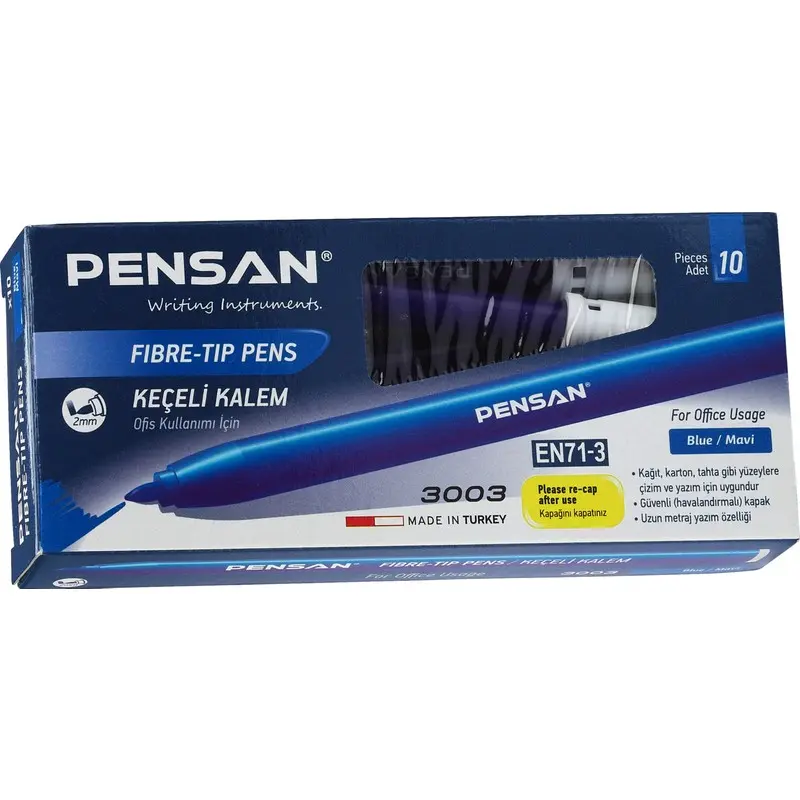 Pensan 3003 Keçeli Kalem Ofis Tipi Mavi 10 Lu Kutu