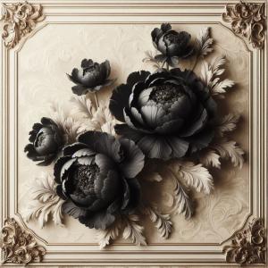 Black Flowers Rölyef Poster Baskı Kağıt Boyutu: 33x48cm Baskı Boyutu: 31.5x31.5cm 8 Adet