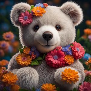 Flowers And Bear Rölyef Poster Baskı Kağıt Boyutu: 33x48cm Baskı Boyutu: 31.5x31.5cm 8 Adet