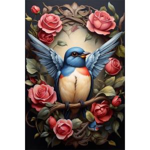 Flowers And Bird Rölyef Poster Baskı Kağıt Boyutu: 33x48cm Baskı Boyutu: 31.1x46.7cm 8 Adet