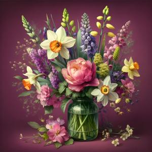 Flowers And Glass Jar Rölyef Poster Baskı Kağıt Boyutu: 33x48cm Baskı Boyutu: 31.5x31.5cm 8 Adet