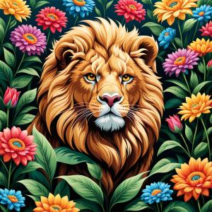 Flowers And Lion Rölyef Poster Baskı Kağıt Boyutu: 33x48cm Baskı Boyutu: 31.5x31.5cm 8 Adet