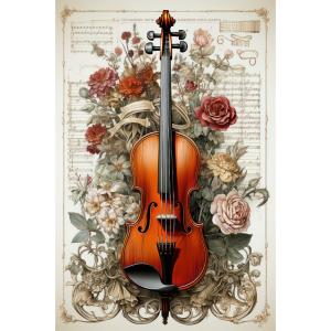 Flowers And Violin Rölyef Poster Baskı Kağıt Boyutu: 33x48cm Baskı Boyutu: 31.2x46.8cm 8 Adet