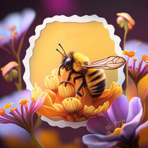 Flowers And Bee Rölyef Poster Baskı Kağıt Boyutu: 33x48cm Baskı Boyutu: 31.5x31.5cm 8 Adet