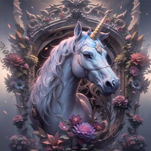 Unicorn And Flowers Rölyef Poster Baskı Kağıt Boyutu: 33x48cm Baskı Boyutu: 31.5x31.5cm 8 Adet