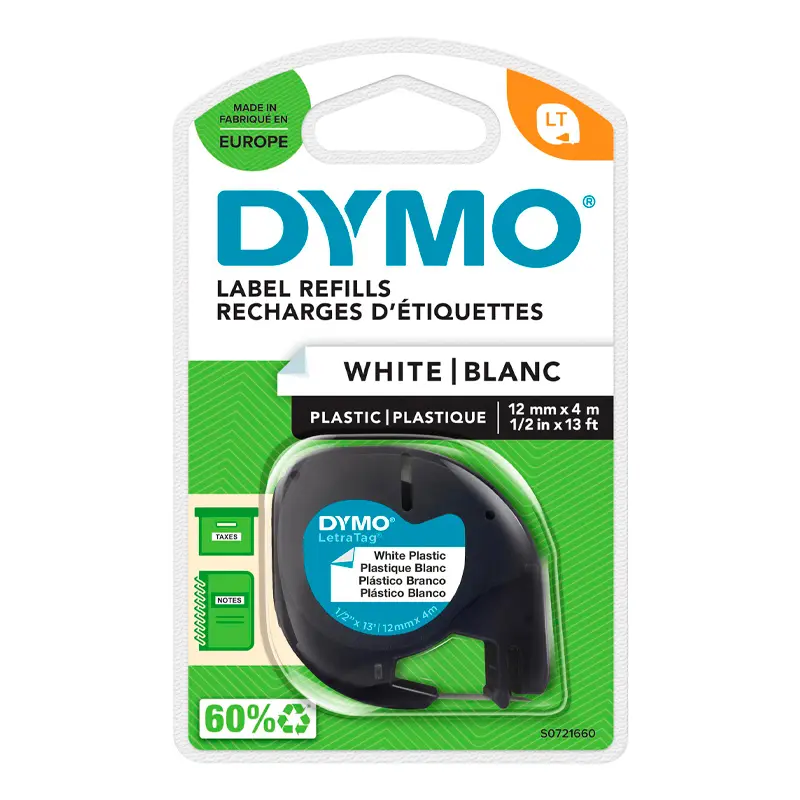Dymo S0721660 LetraTag Plastik Şerit 12mmx4mt Beyaz