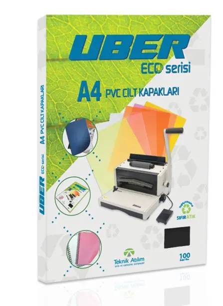 Uber Eco PVC Cilt Kapağı A4 Opak Siyah 100 Lü Paket