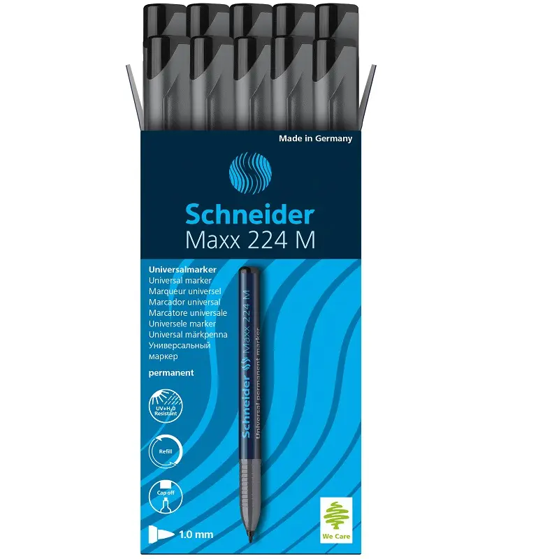 Schneider Maxx 224M Asetat Kalemi 1.0 mm Siyah 10 Lu Kutu