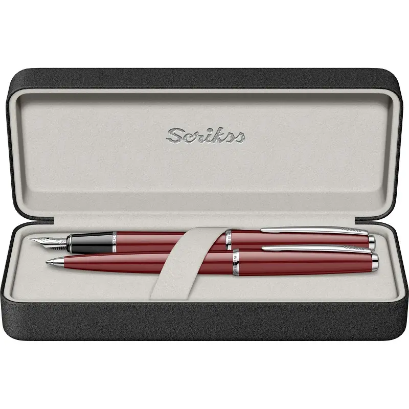 Scrikss 33 İkili Set Dolma Kalem + Tükenmez Kalem Vintage Bordo