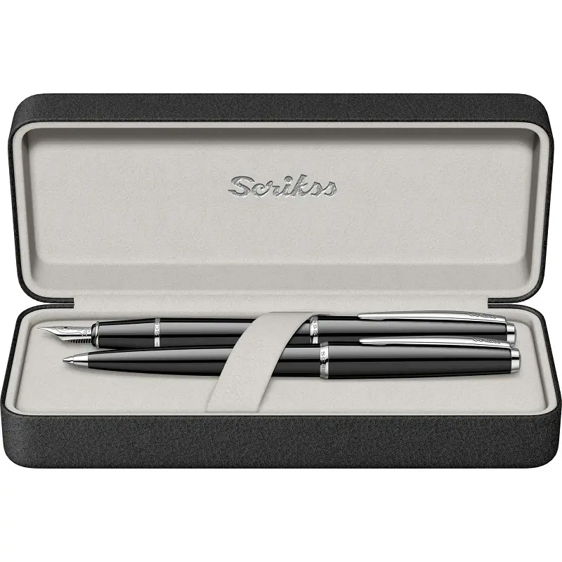 Scrikss 33 İkili Set Dolma Kalem + Tükenmez Kalem Vintage Siyah