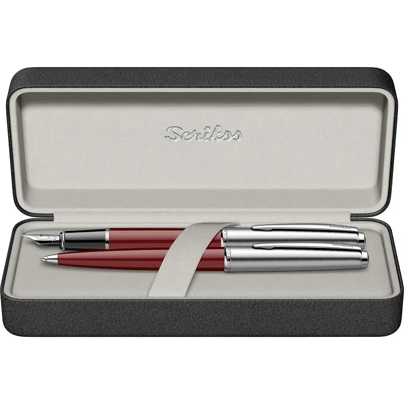 Scrikss 78 Metropolis İkili Set Dolma Kalem + Tükenmez Kalem Bordo