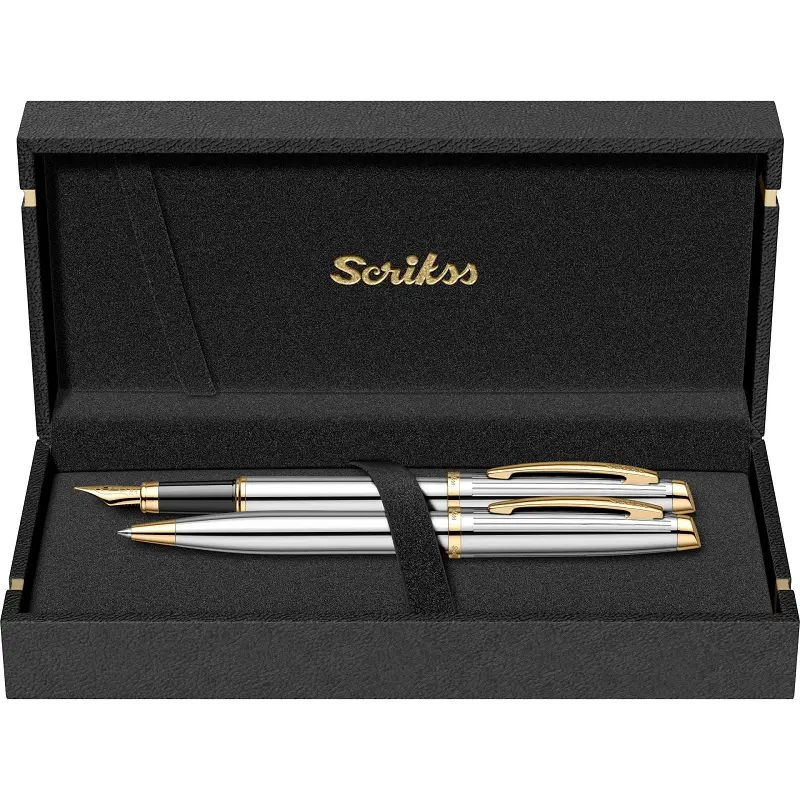 Scrikss 39 Oscar İkili Set Dolma Kalem - Tükenmez Kalem Gold Krom