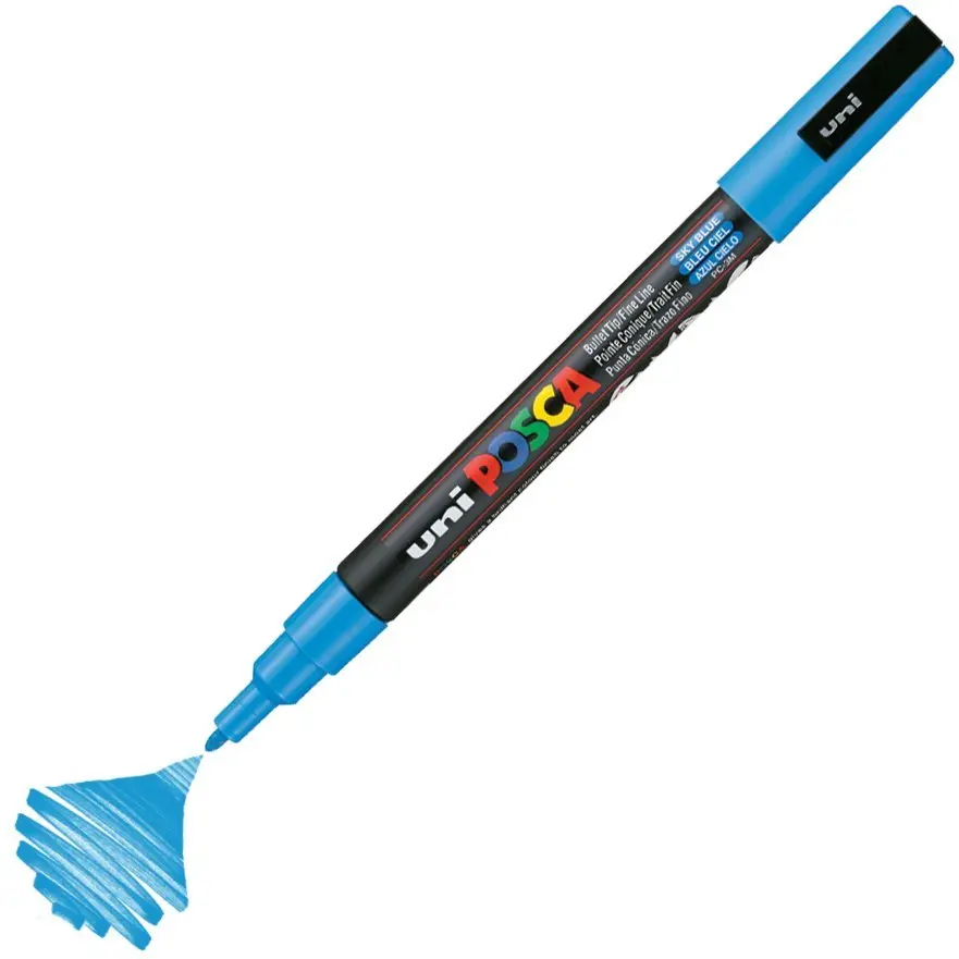 Uni-Ball Posca PC-3M 0.9 - 1.3mm Su Bazlı Poster Markörü Gök Mavi 6 Lı Kutu