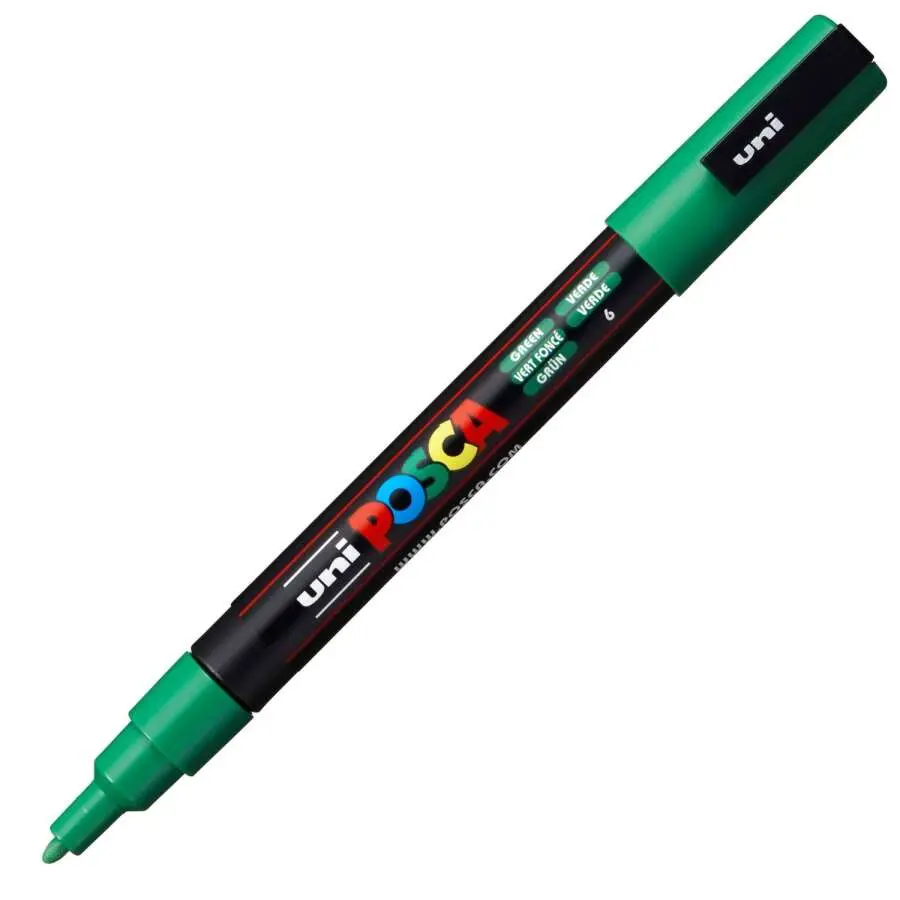 Uni-Ball Posca PC-3M 0.9 - 1.3mm Su Bazlı Poster Markörü Yeşil 6 Lı Kutu