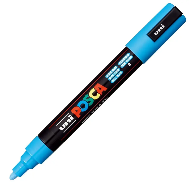 Uni-Ball Posca PC-5M 1.8 - 2.5mm Su Bazlı Poster Markörü Açık Mavi 6 Lı Kutu