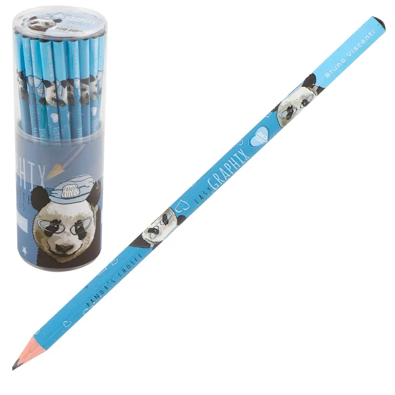Bruno Visconti HappyGraphix Panda Desen Üçgen Gövde Kurşun Kalem HB 50 Li Paket
