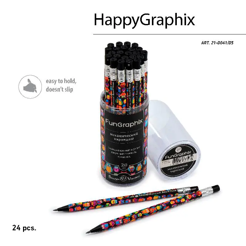 Bruno Visconti FunGraphix Baykuş Desen Kalemtraşlı Versatil Kalem 2.0mm 24 Lü Paket
