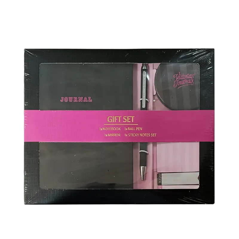 Victoria Journals Siyah Set 13x18cm 128 Sayfa 100 Gr. Sert Kapak Defter + 1 Ad. Ayna + 1 Ad. Tükenmez Kalem + Postit