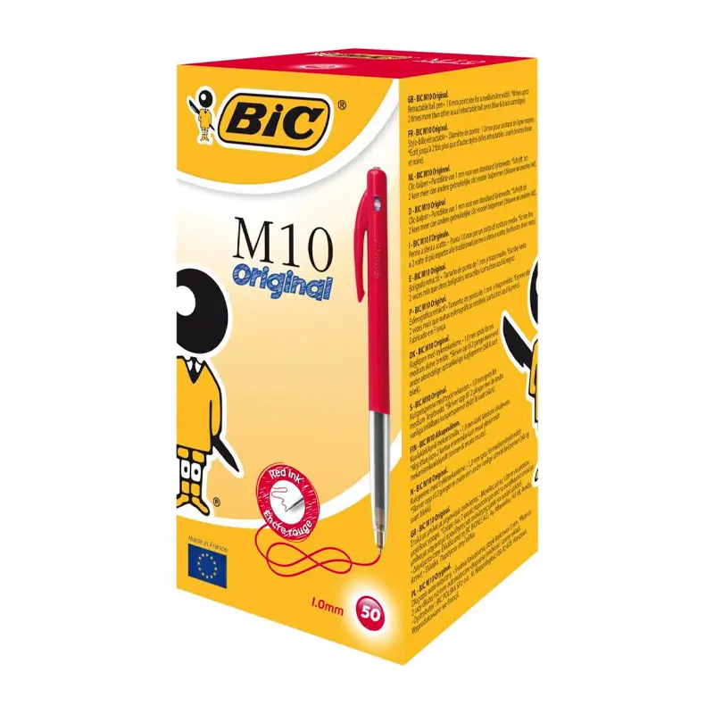 Bic M10 Basmalı Tükenmez Kalem 1.0mm Kırmızı x 50 Li Kutu