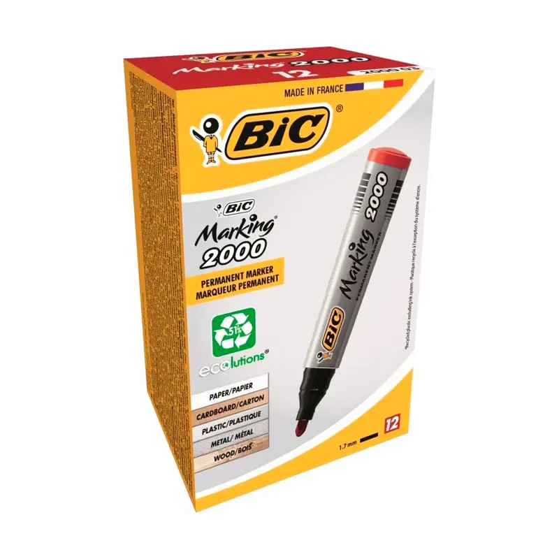 Bic 2000 Permanent Marker Kalem Yuvarlak Uç Kırmızı x 12 Li Kutu