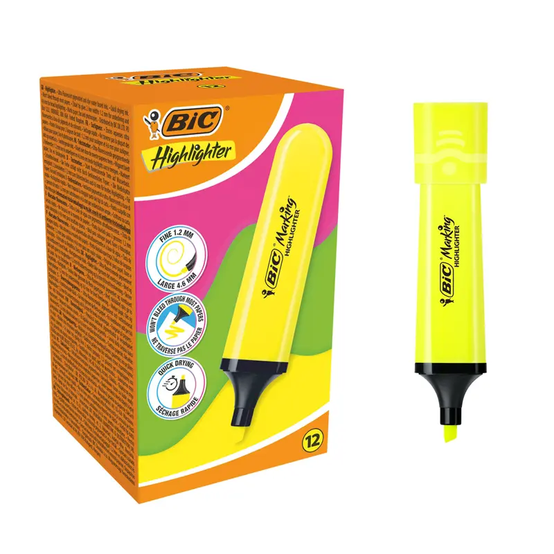 Bic 943647 Flat Highlighter Marking Fosforlu Kalem Sarı x 10 Lu Kutu