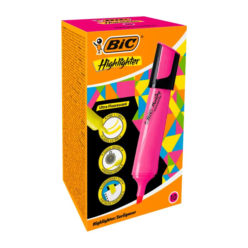 Bic 943650 Flat Highlighter Marking Fosforlu Kalem Pembe x 10 Lu Kutu
