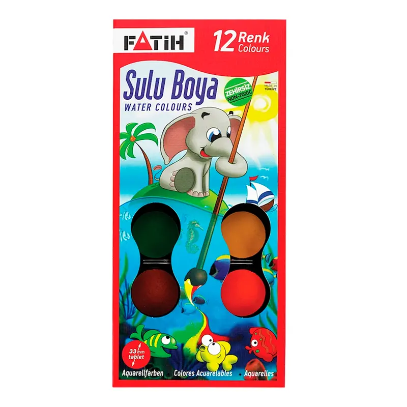 Fatih K-12 King Size 33mm Sulu Boya 12 Renk