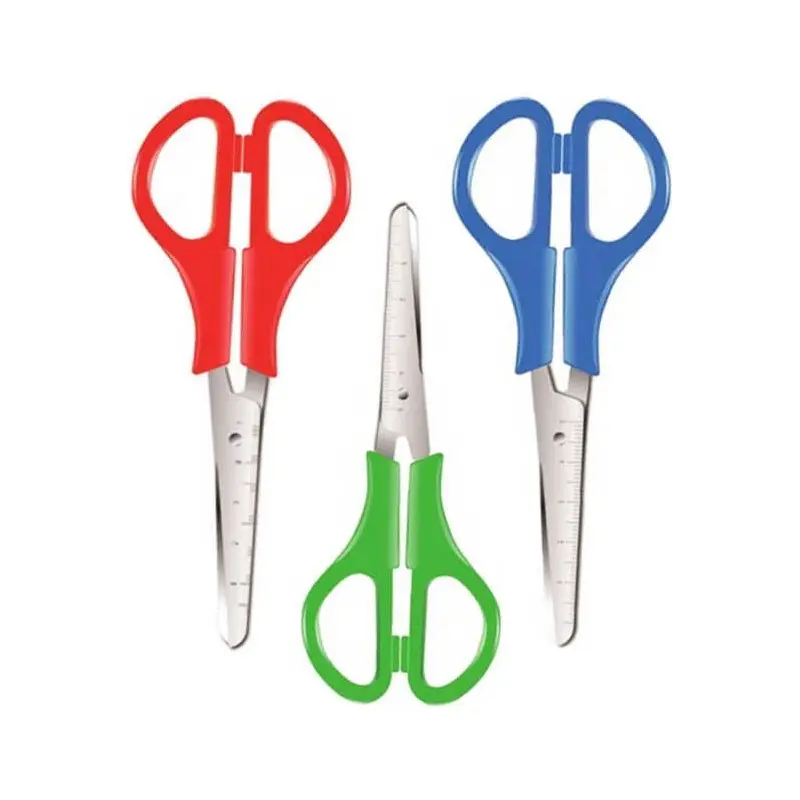 Brons BR-696 Paslanmaz Çelik Küt Uçlu Cetvelli Öğrenci Makası x 30 Lu Stand