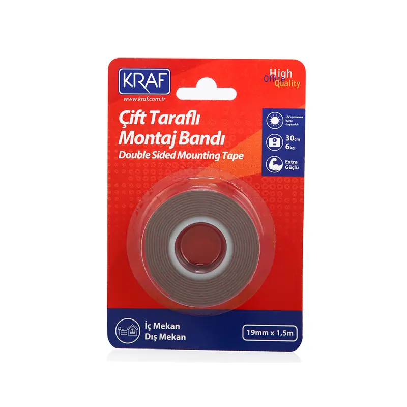 Kraf 2520 Çift Taraflı Extra Güçlü Montaj Bandı Dış Mekan 19mm x 1.5 Metre