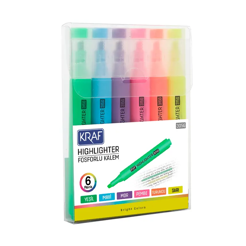Kraf 315G Trio Bright Fosforlu Kalem 6 Renk