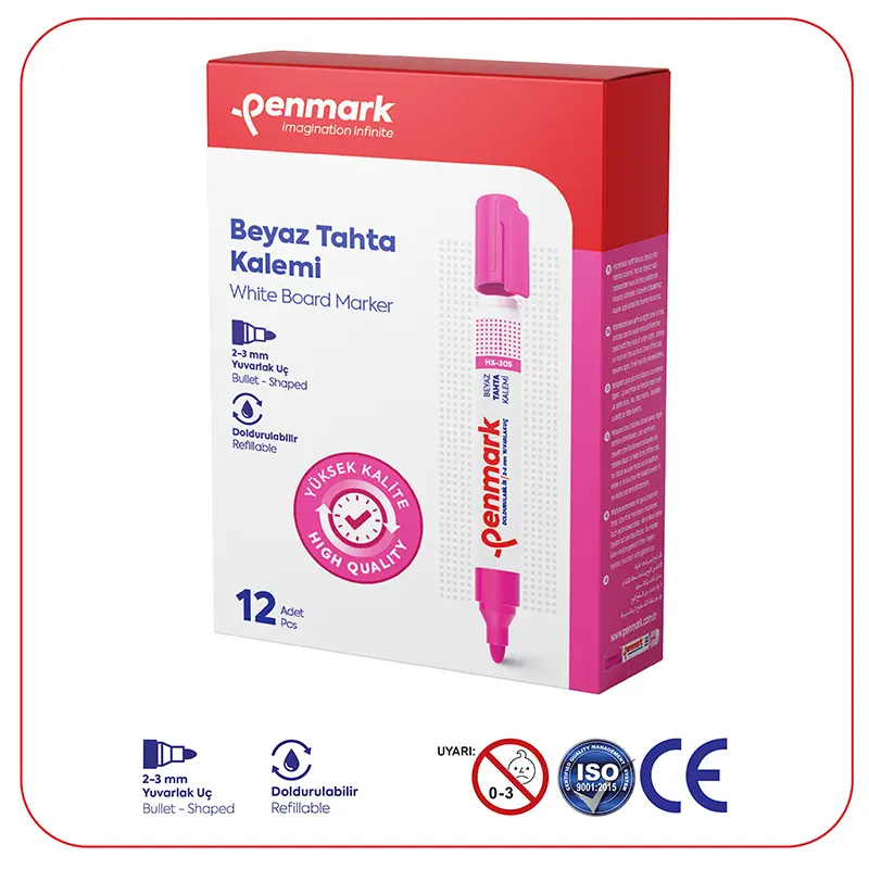 Penmark Beyaz Tahta Kalemi 2-3mm Yuvarlak Uç Pembe x 12 Li Kutu