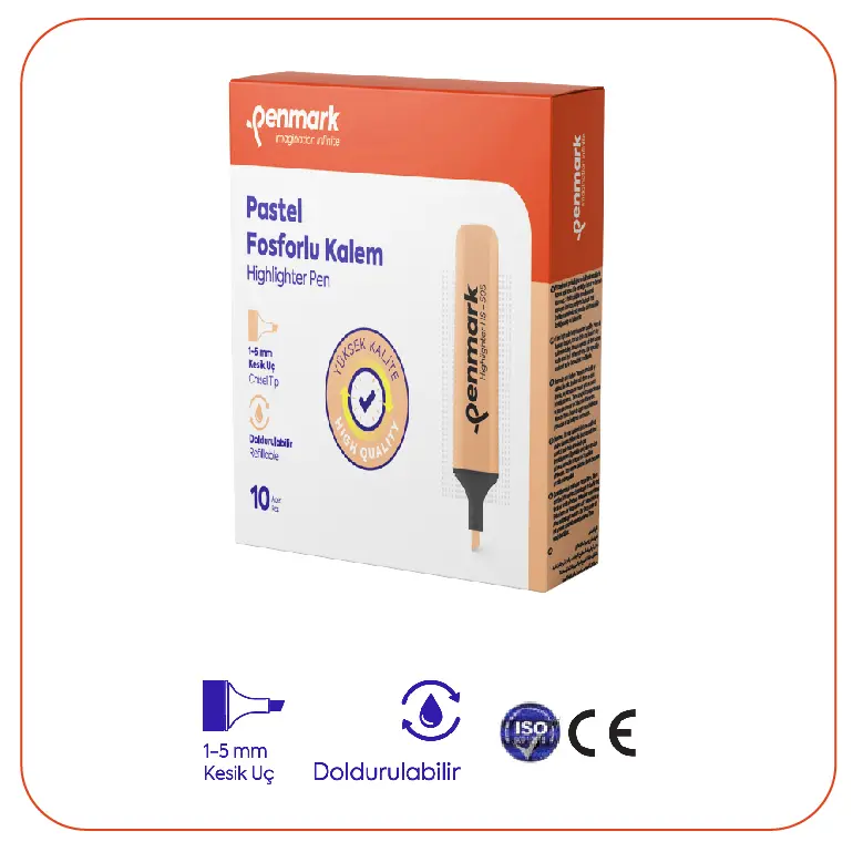 Penmark Pastel Fosforlu Kalem 1-5mm Kesik Uç Yavruağzı x 10 Lu Kutu