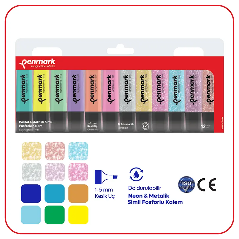 Penmark Fosforlu Kalem 6 Renk Neon + 6 Renk Metalik Simli