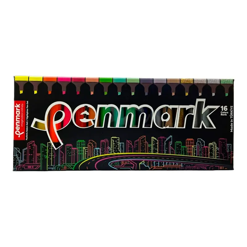 Penmark Fosforlu Kalem 16 Renk Süper Kutu 4 Renk Neon + 4 Renk Pastel + 4 Renk Tropik + 4 Renk Simli
