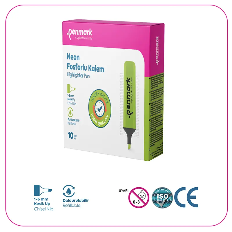 Penmark Tropik Fosforlu Kalem 1-5mm Kesik Uç Lime x 10 Lu Kutu