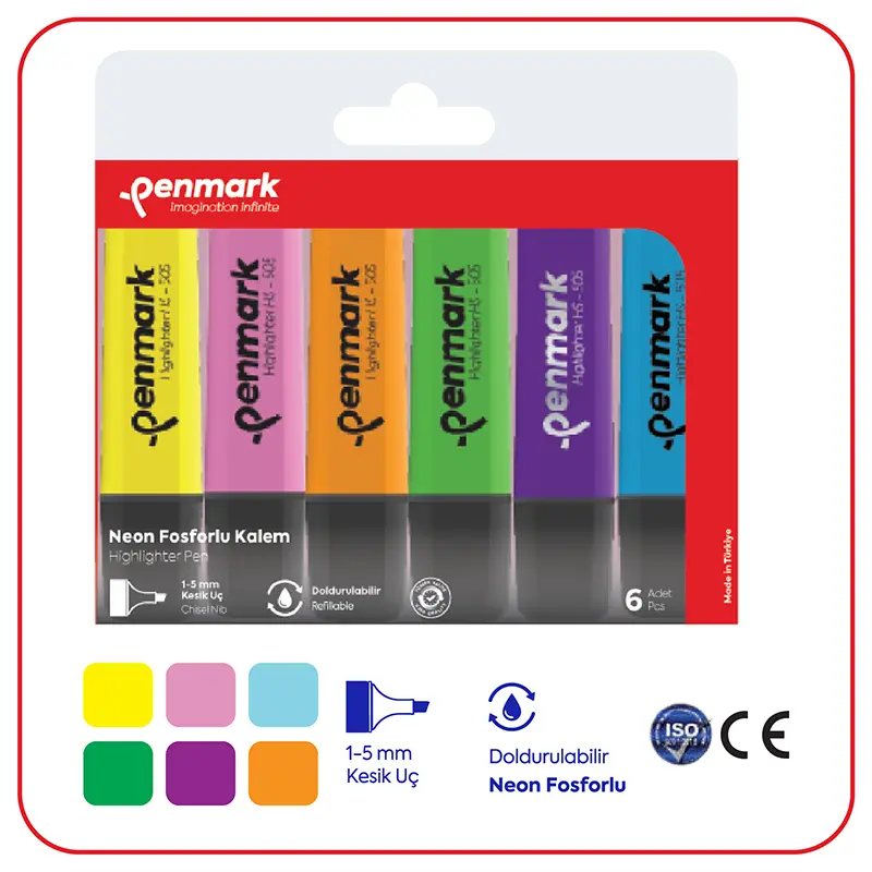 Penmark Neon Fosforlu Kalem Karışık 6 Renk