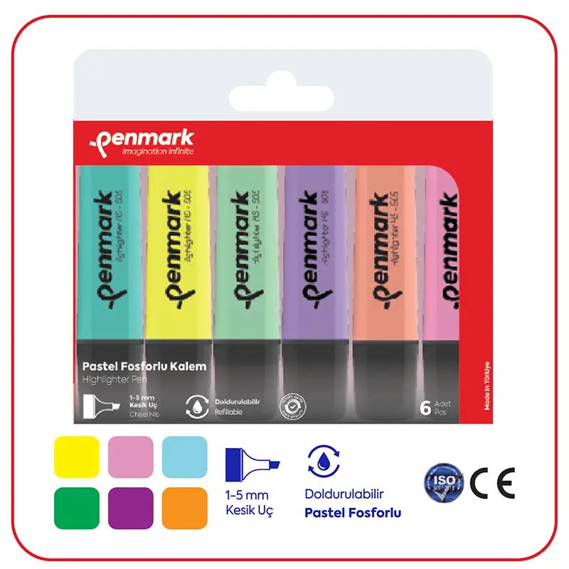 Penmark Pastel Fosforlu Kalem Karışık 6 Renk