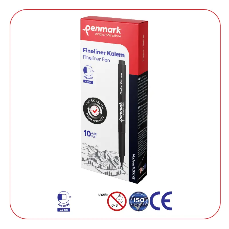 Penmark Japon Uç Fineliner Kalem 0.6mm Siyah x 10 Lu Kutu