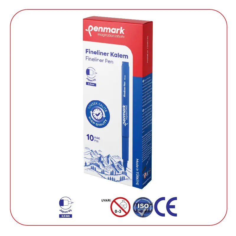 Penmark Japon Uç Fineliner Kalem 0.6mm Mavi x 10 Lu Kutu