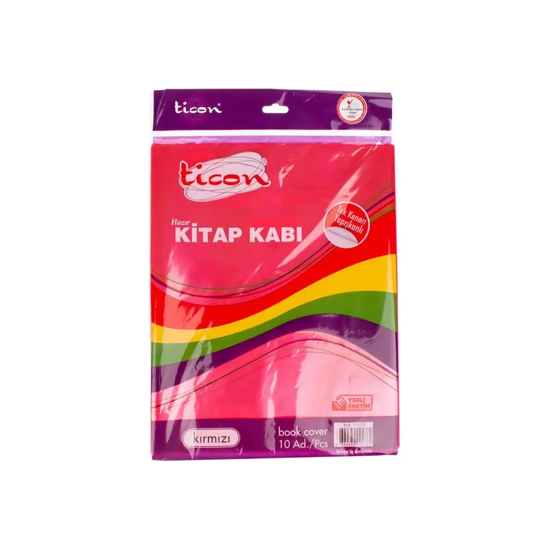 Ticon 193529 Tek Kenarı Yapışkanlı Hazır Kitap Kabı Kırmızı x 10 Lu Paket